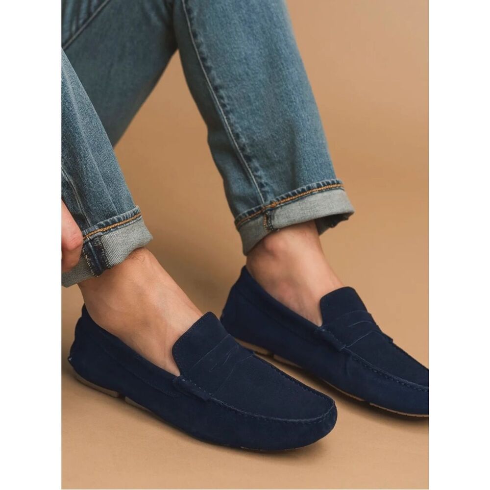 Mercanti Fiorentini Blue Suede Penny Loafers